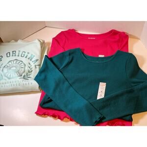 Lot Of 3 Girls Size (10) Dark green & Pink LS. Gap Girls Hooded Sweatshirt Jade.
